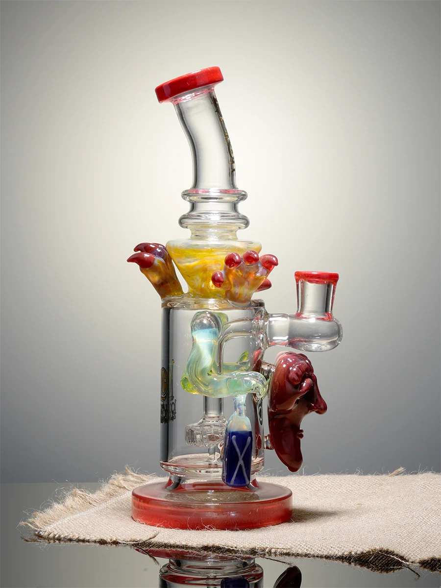 10.5" Cool facial sculpture showerhead Perc Glass Bong, Color: Red, 7 image 10.5" Cool facial sculpture showerhead Perc Glass Bong, Color: Red, 7 image