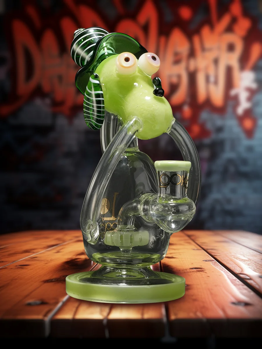 Lookah 8" Mini Cute Striped Dog Recycler Glass Bong, Color: Bright Green, 4 image