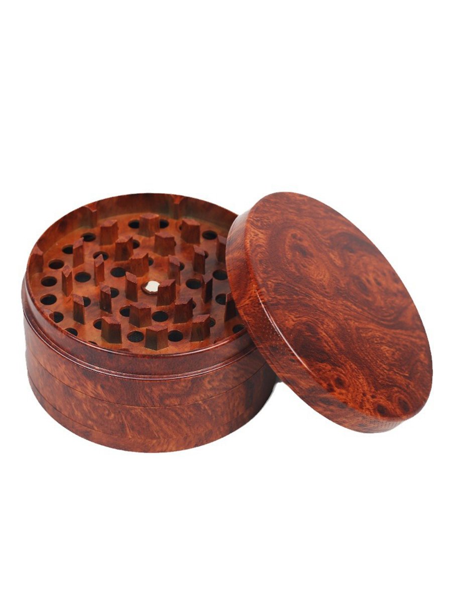80MM Wood Grain Vintage 4 Layer Zinc Alloy Herb Grinder