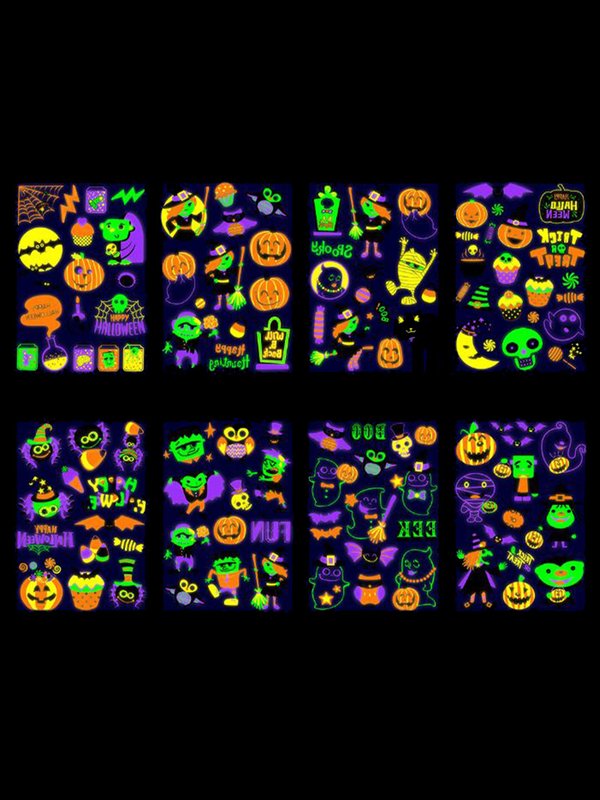 8PCS Halloween Fluorescent Tattoo Stickers