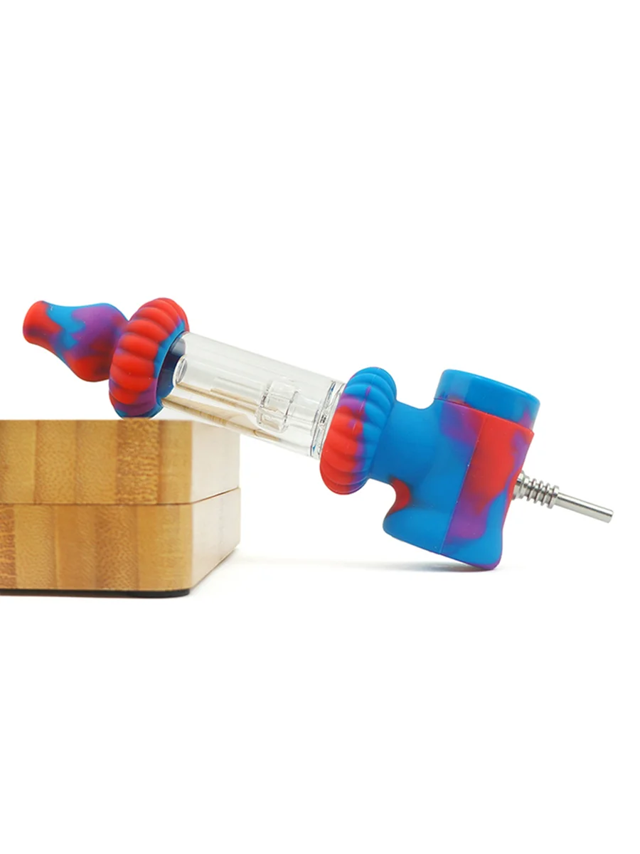 Silicone 2-in-1 Bubbler Pipe Nectar Collector red blue