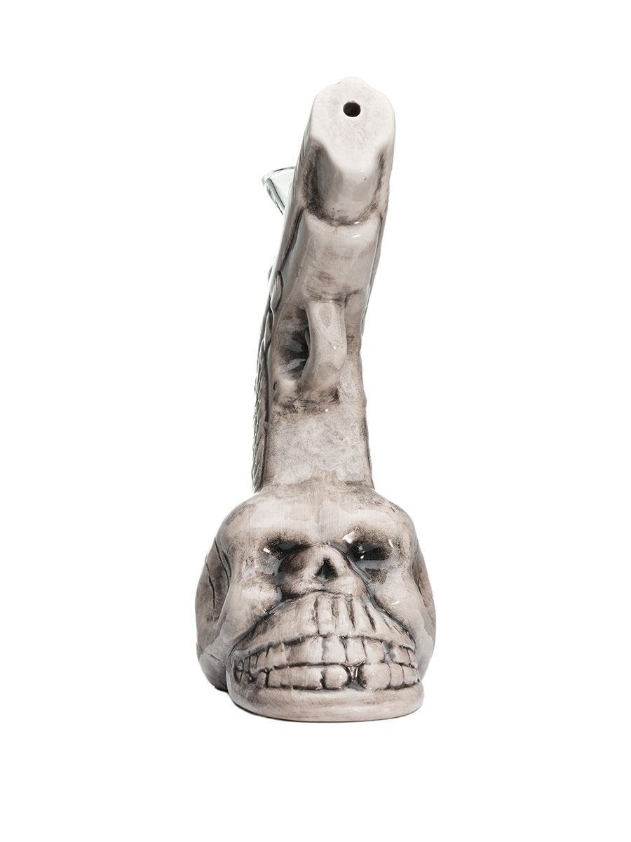 Skull Face Ceramic Pistol-Style Bubbler Water Pipe 5