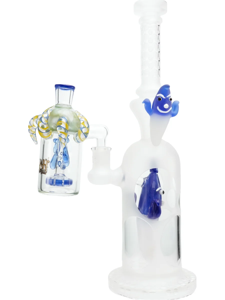 Horned ash Catcher 90Degree 14mm Joint, Colors: Dark Blue, 9 image Horned ash Catcher 90Degree 14mm Joint, Colors: Dark Blue, 9 image