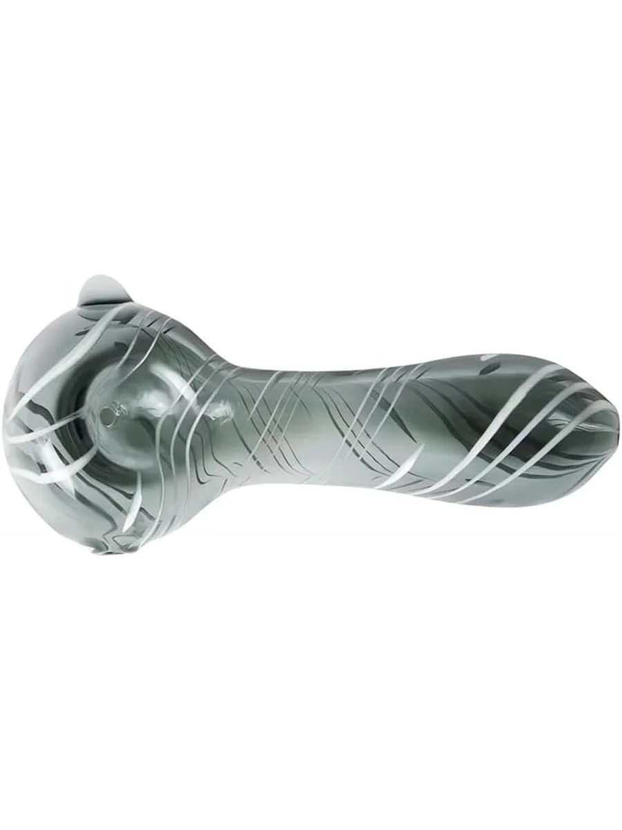 Patterned Colored Glass Spoon Pipe with White Stripes, 6 image Patterned Colored Glass Spoon Pipe with White Stripes, 6 image