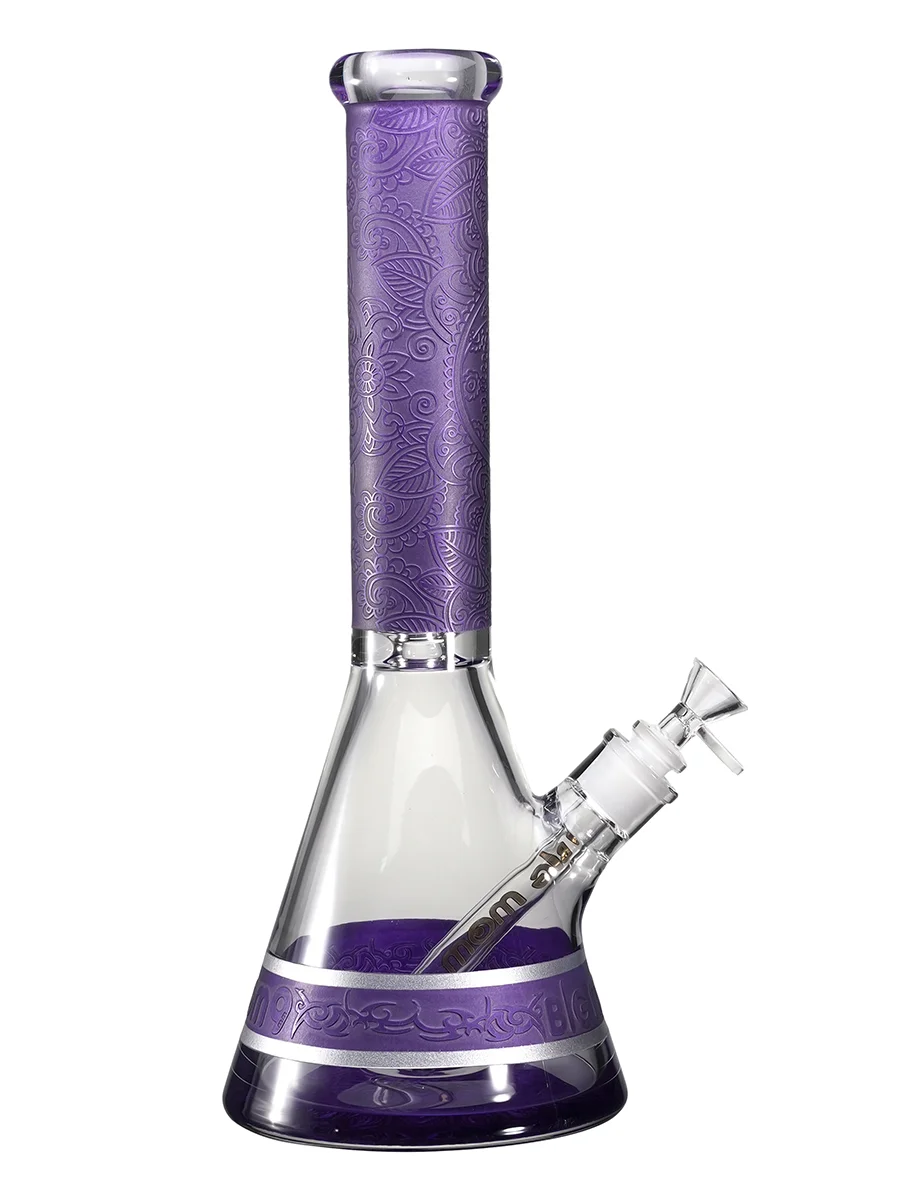 15" Big Mom Religion Engraved Beaker Glass Bong, Color: Purple, 5 image 15" Big Mom Religion Engraved Beaker Glass Bong, Color: Purple, 5 image