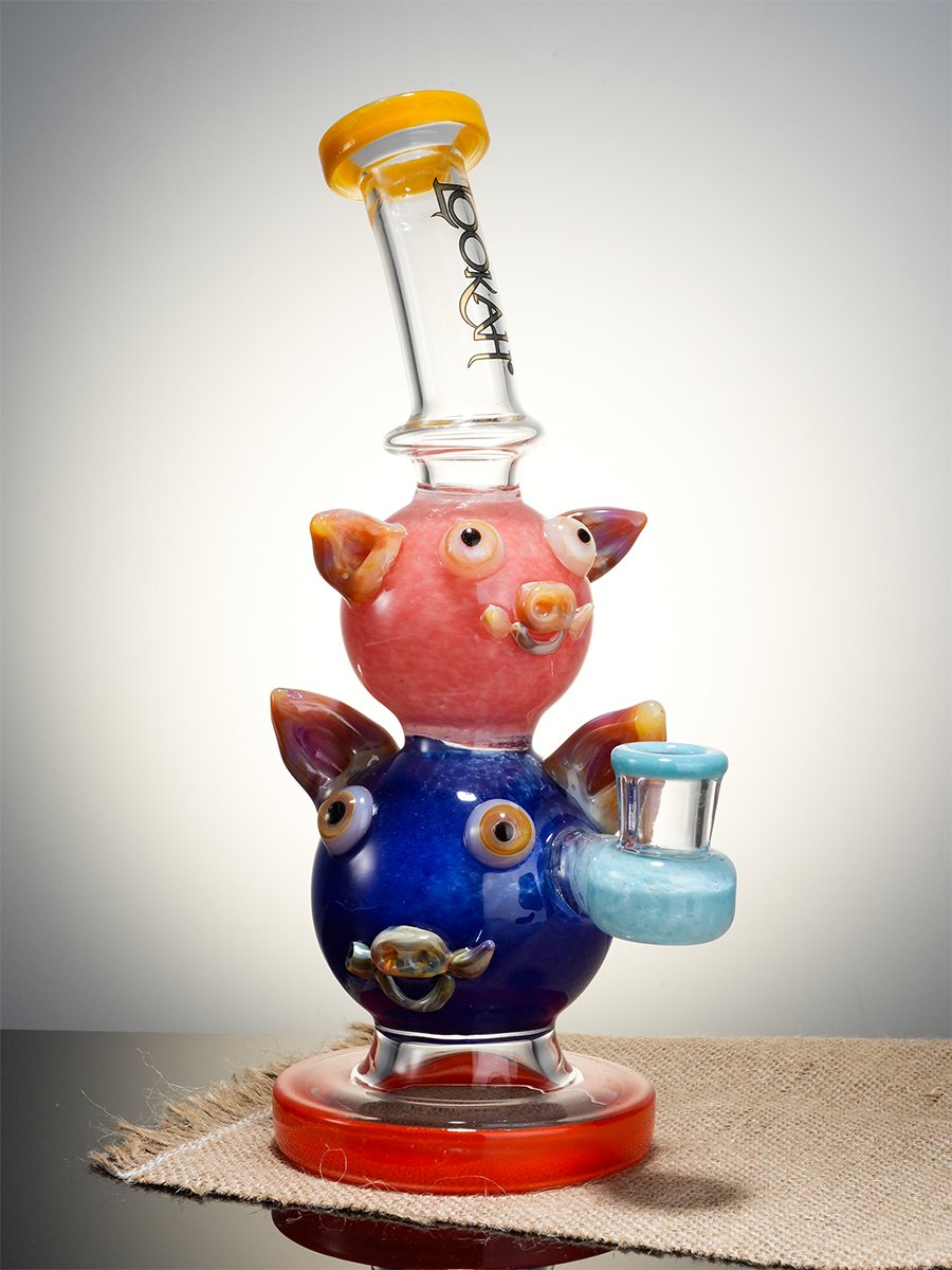 Lookah Rig 9" Cute Double Piggy Dab Rig - Pink, Colors: Pink, 2 image Lookah Rig 9" Cute Double Piggy Dab Rig - Pink, Colors: Pink, 2 image