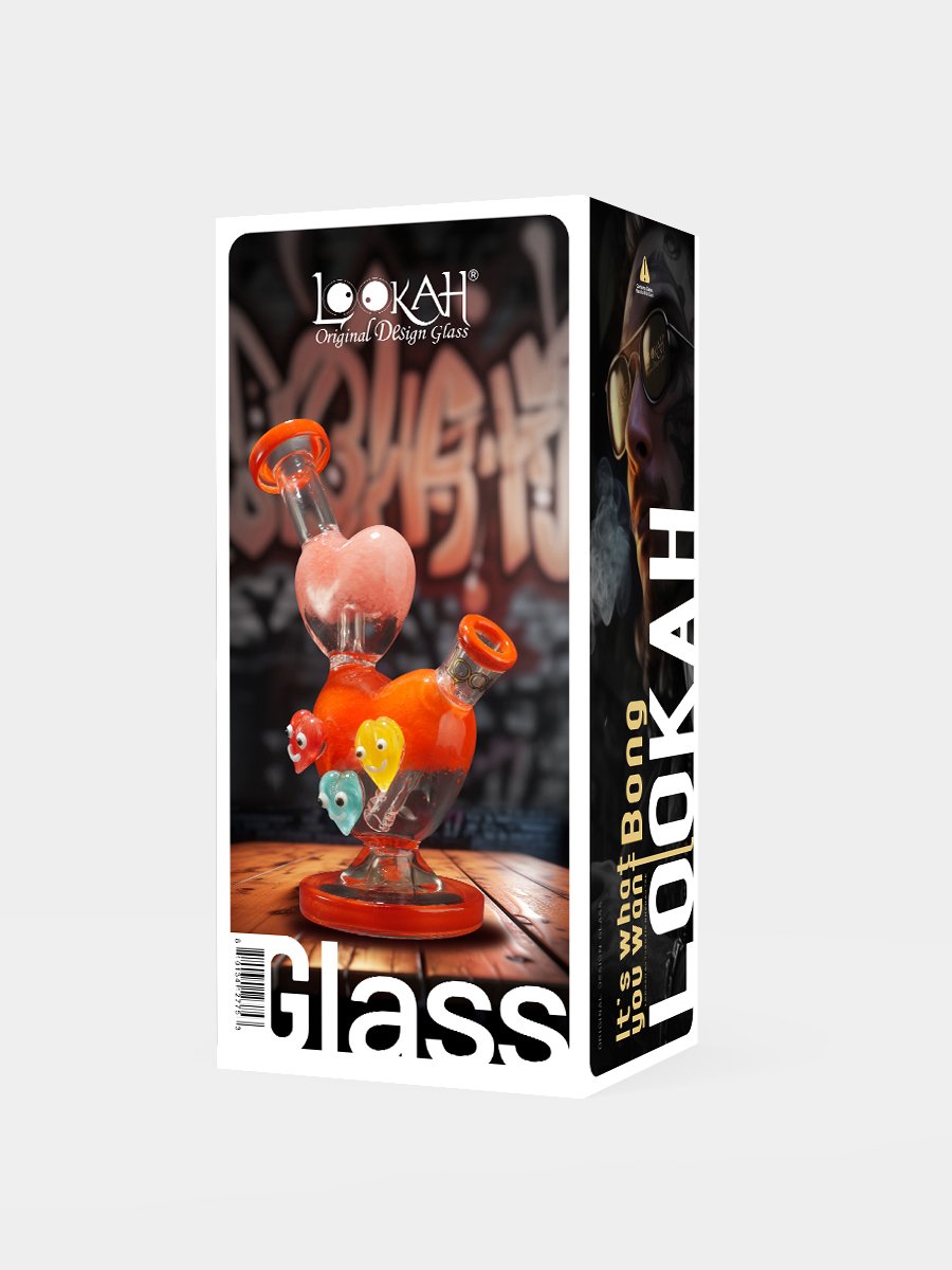 8“ Cute Heart-Shaped Glass Dab Rig, Colors: Orange