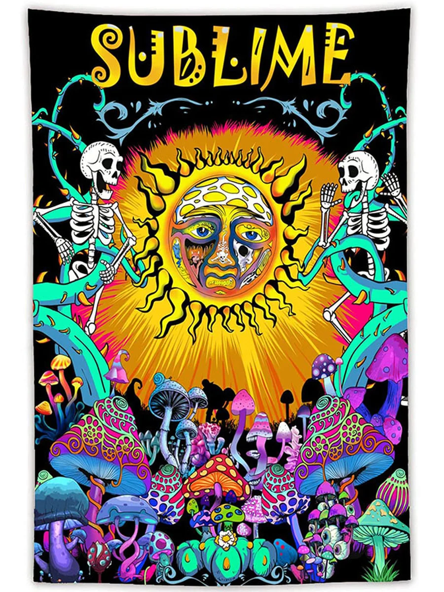 Vertical Sun Mushroom Tapestry, Size: 59.06x51.18inch, 3 image Vertical Sun Mushroom Tapestry, Size: 59.06x51.18inch, 3 image