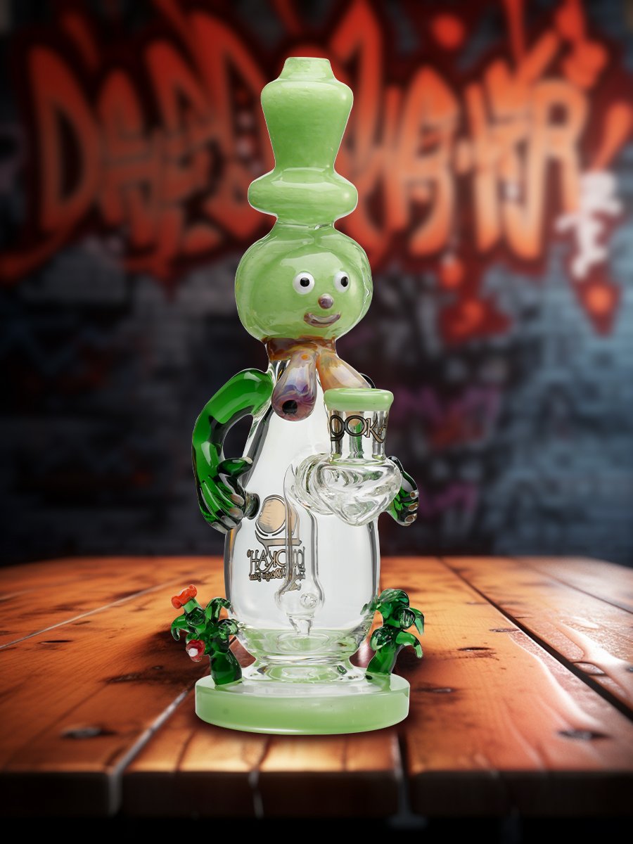 9.5” Cute Garden Snowman Dab Rig, Colors: Green 9.5” Cute Garden Snowman Dab Rig, Colors: Green