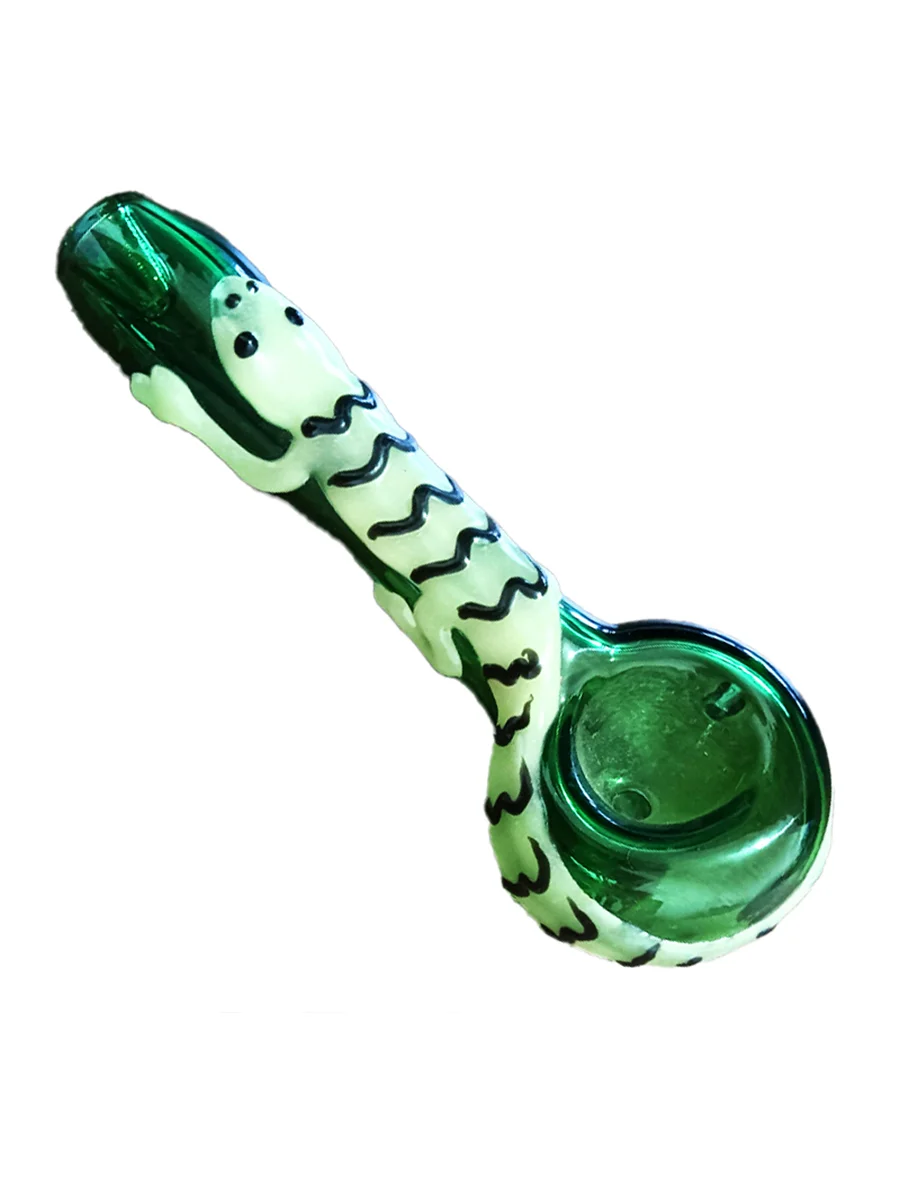 Hand Painted Lizard Smoking Glass Spoon Pipe, Color: Blue, 2 image