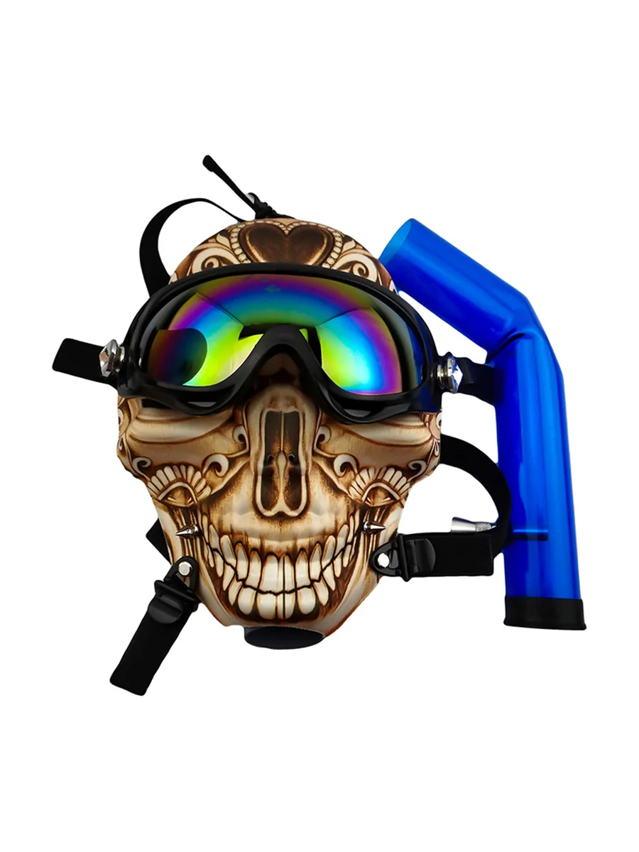 Curved Pipe Skull Cool Glasses Gas Mask BongCurved Pipe Skull Cool Glasses Gas Mask Bong