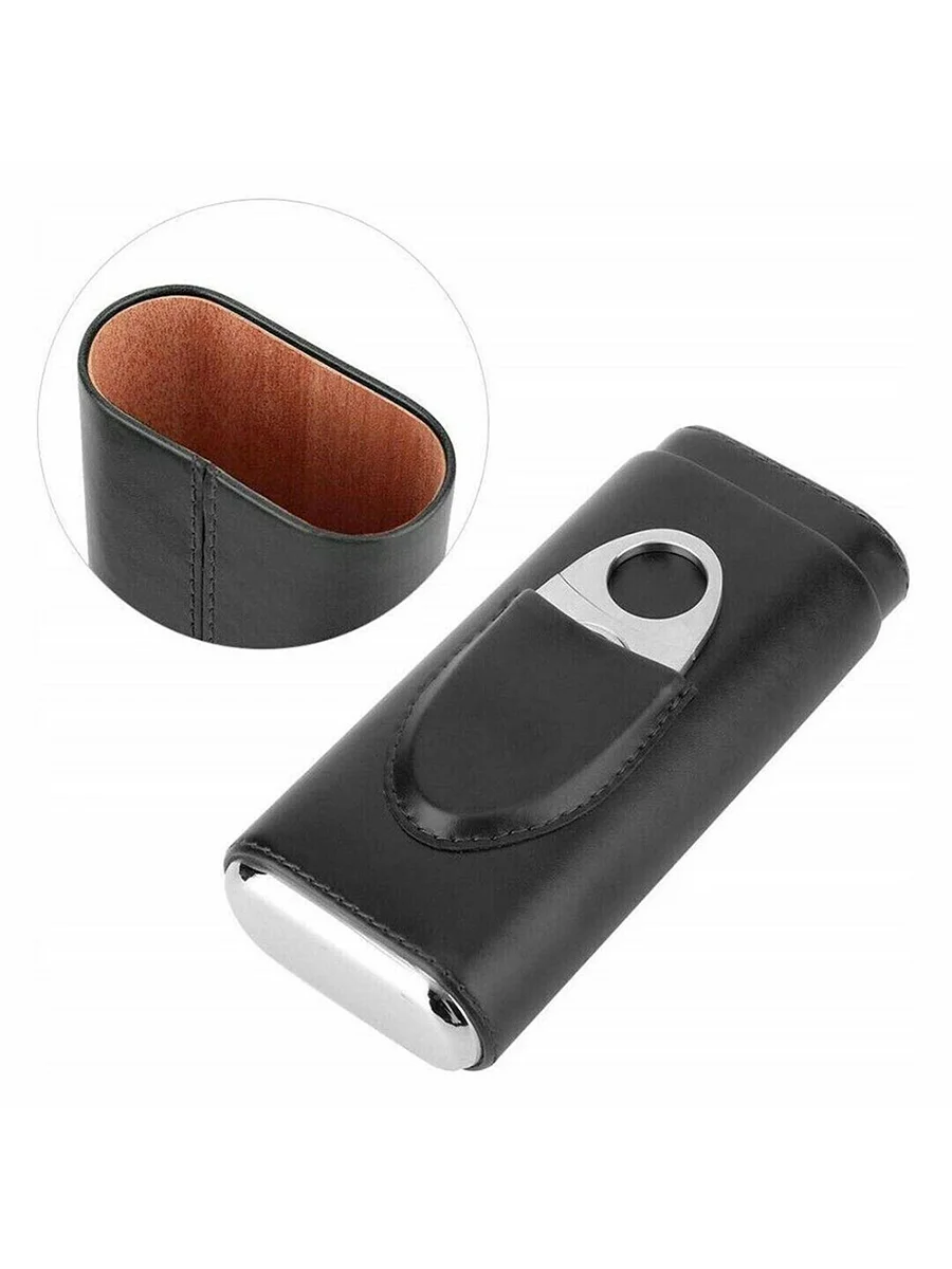 Leather Cigar Case with Cutter detail