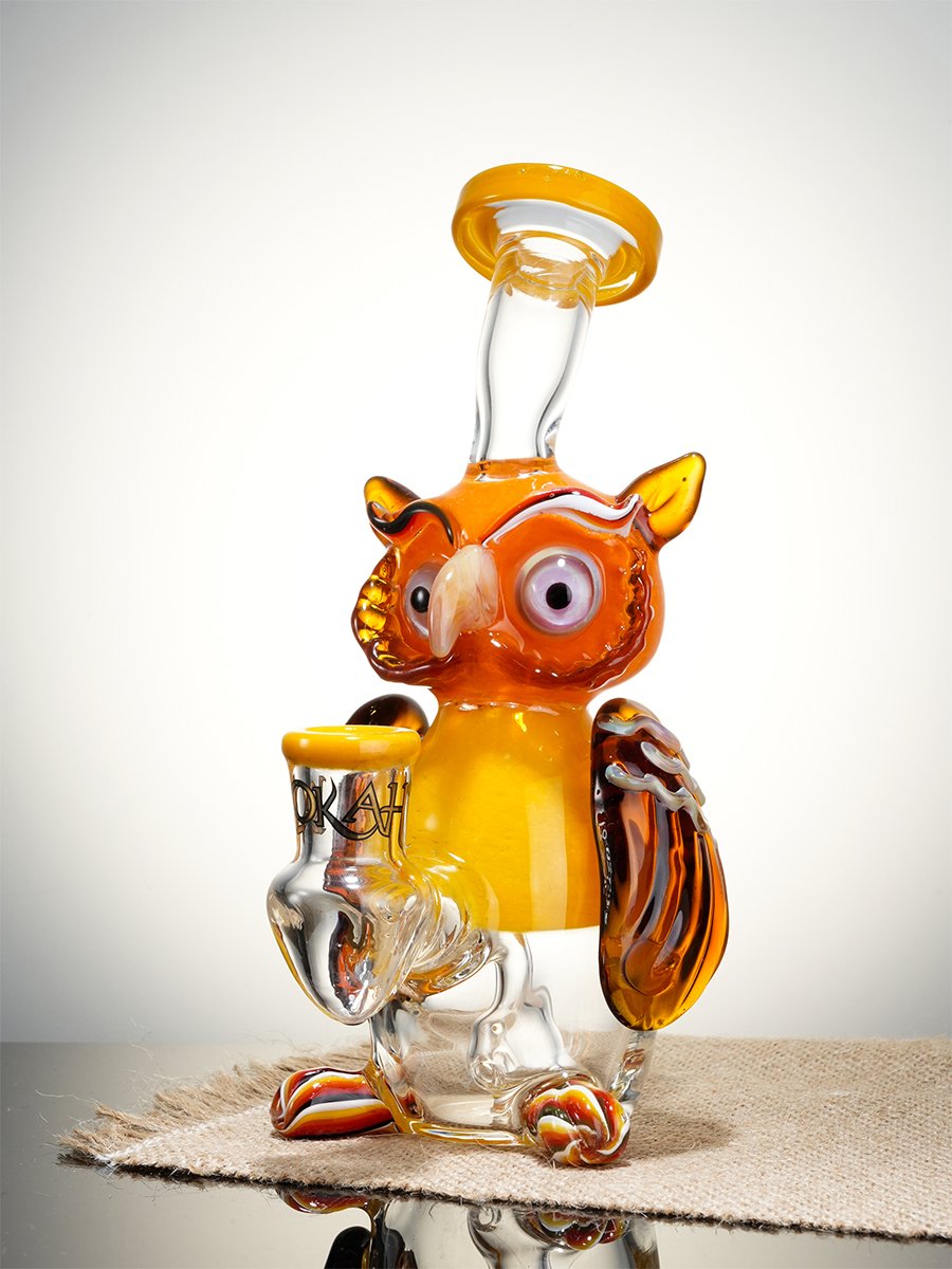 Yellow Lookah Rig 7" Mini Nerdy Owl Dab Rig8 Yellow Lookah Rig 7" Mini Nerdy Owl Dab Rig8