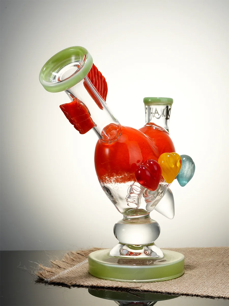 Lookah 7.5" Mini Cute Cupid’s Heart Glass Bong, Colors: Orange, 5 image Lookah 7.5" Mini Cute Cupid’s Heart Glass Bong, Colors: Orange, 5 image
