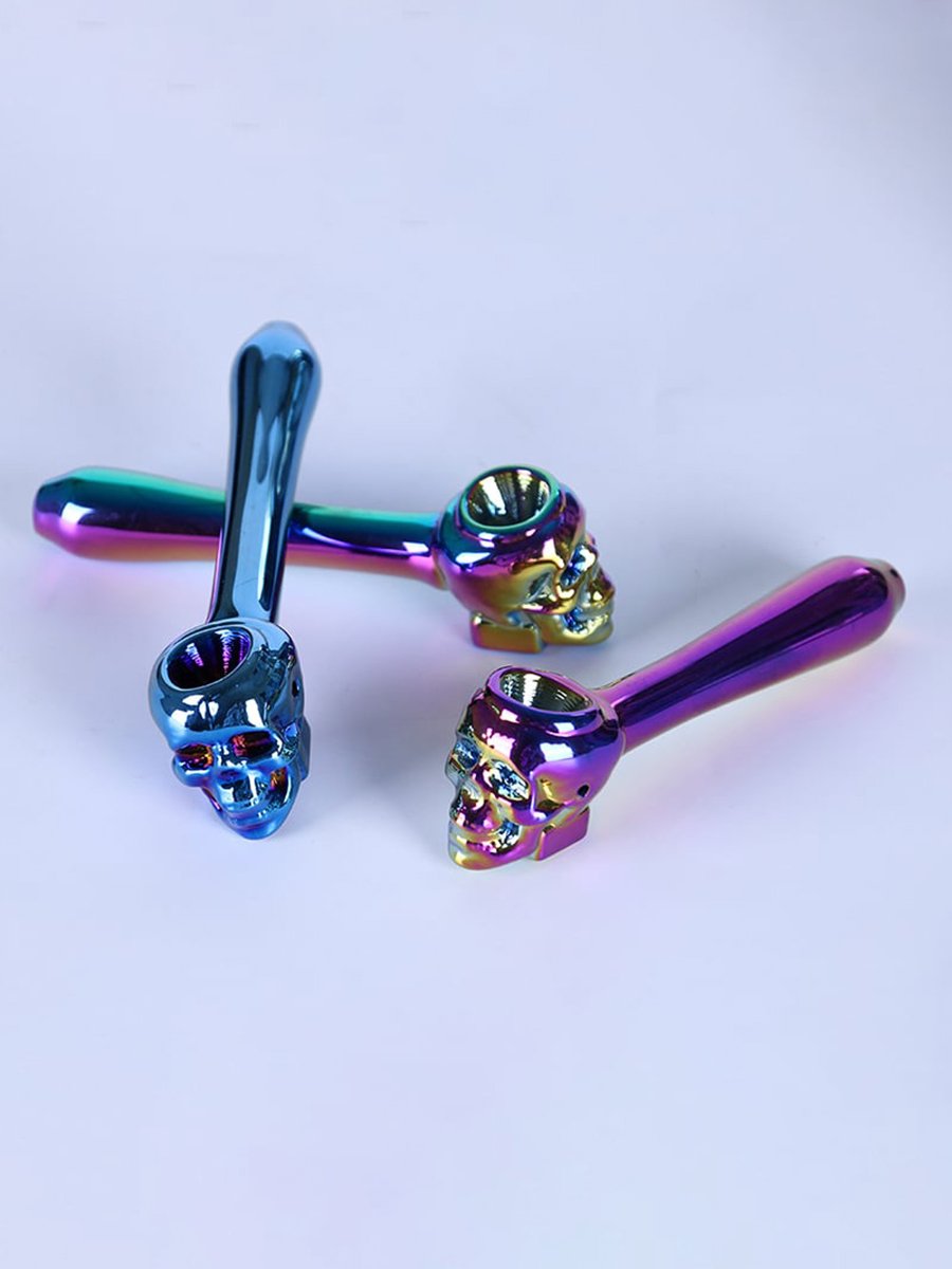 Rainbow Electroplated Skull Head Glass Pipe