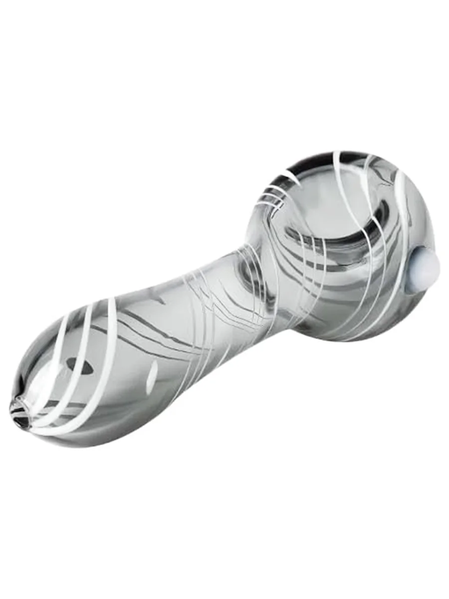 Patterned Colored Glass Spoon Pipe with White Stripes, 8 image Patterned Colored Glass Spoon Pipe with White Stripes, 8 image