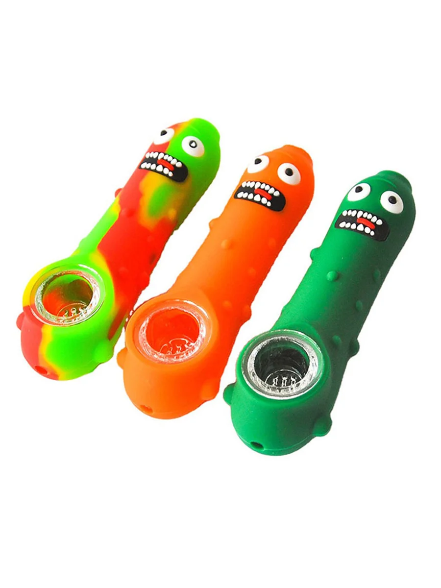 Pickle Silicone Hand Pipe With Glass Bowl
