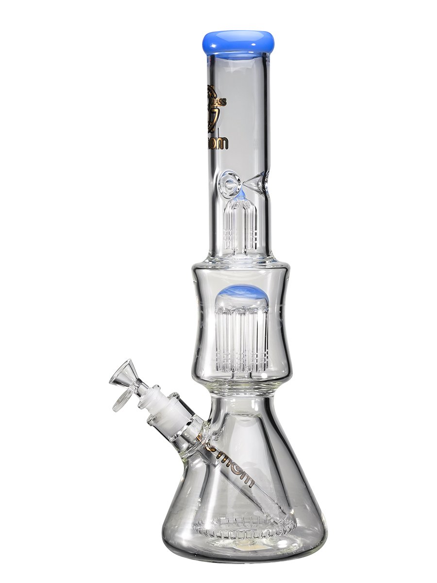 17" Big Mom Double Tree Perc Ice Beaker Glass Bong, Color: Jade Blue, 3 image 17" Big Mom Double Tree Perc Ice Beaker Glass Bong, Color: Jade Blue, 3 image