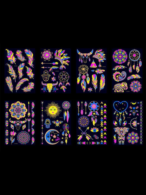 8PCS Hot Stamping Fluorescent Tattoo Stickers