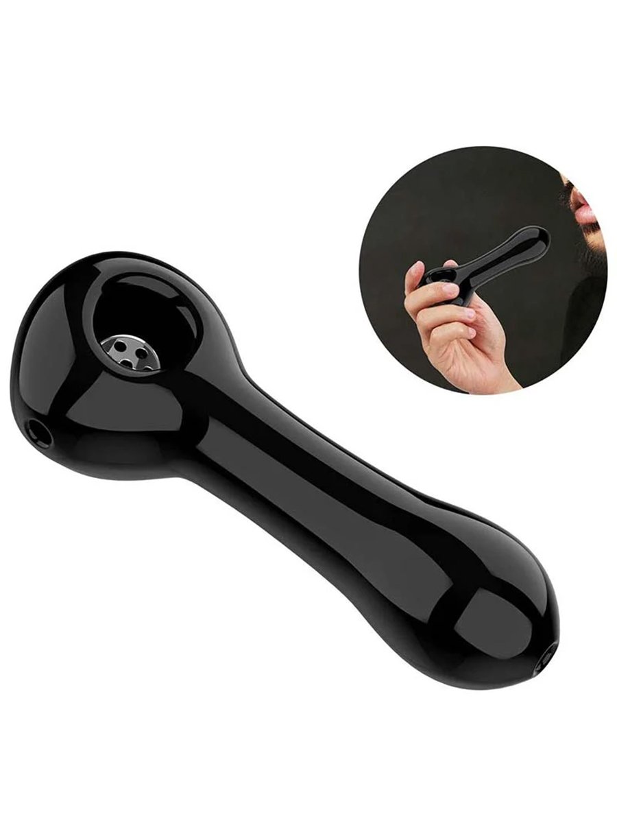 7-Hole Spoon Glass Pipe Black 7-Hole Spoon Glass Pipe Black