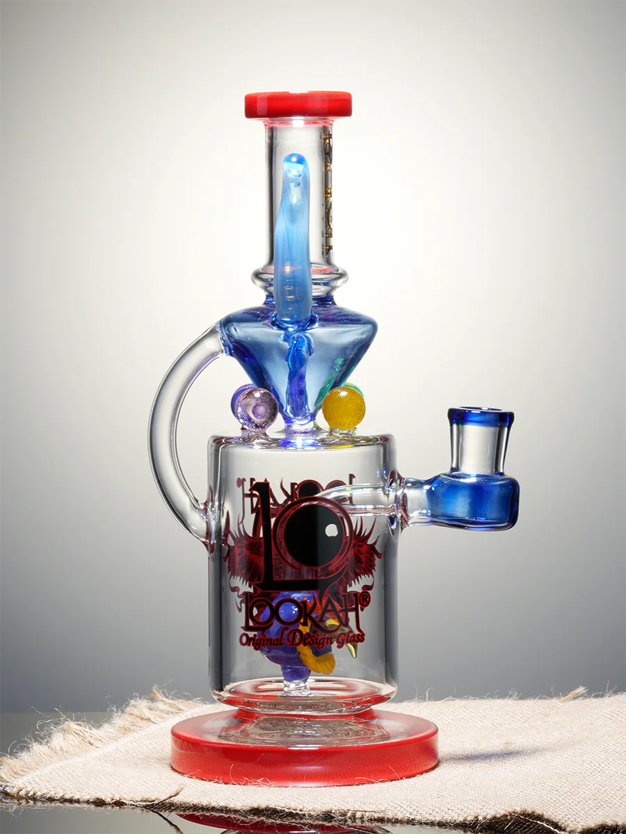 10.5 inch Cool Lookah Owl Percolator Glass Bong Red Front