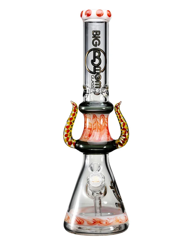 Bull Horn Beaker Glass Bong, Color: Red