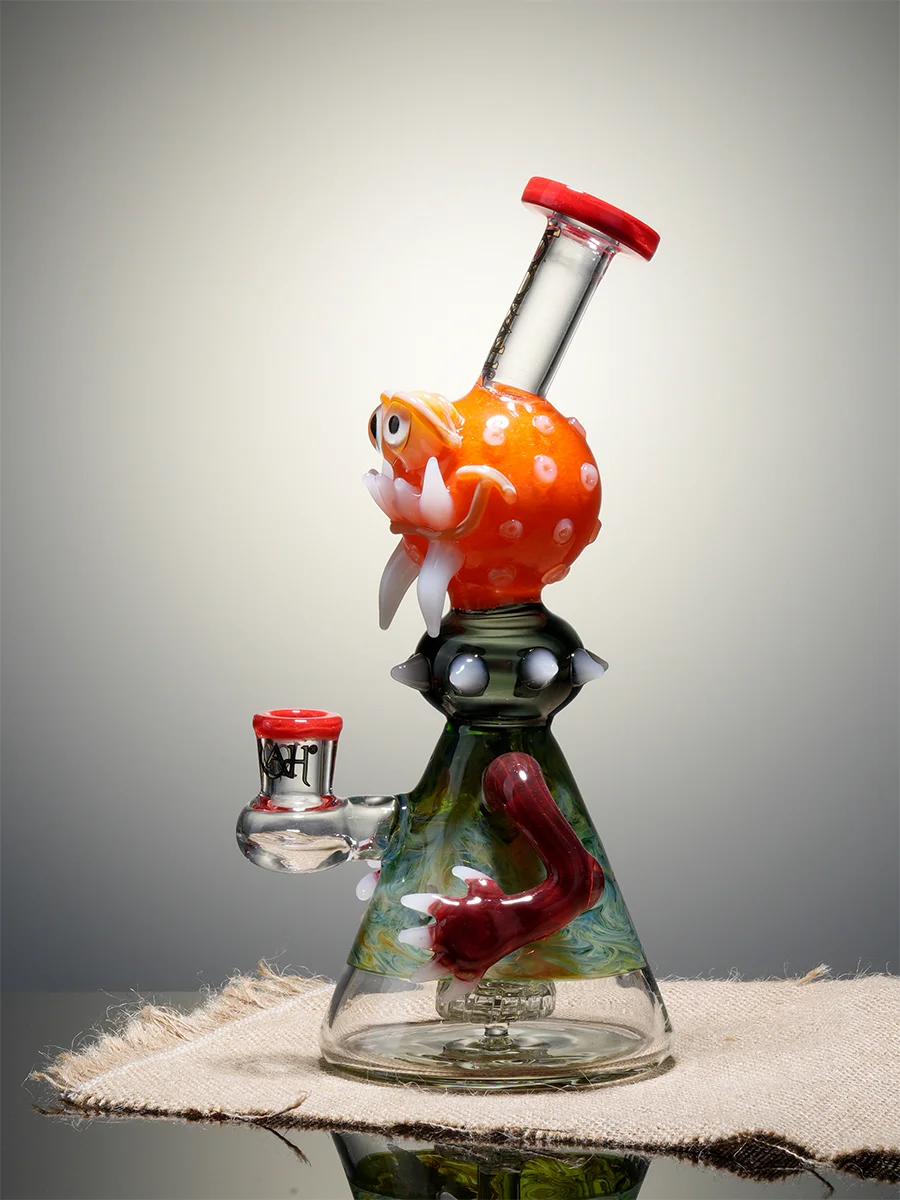 10 inch Monster Head Perc Beaker Glass Bong Orange Side 10 inch Monster Head Perc Beaker Glass Bong Orange Side