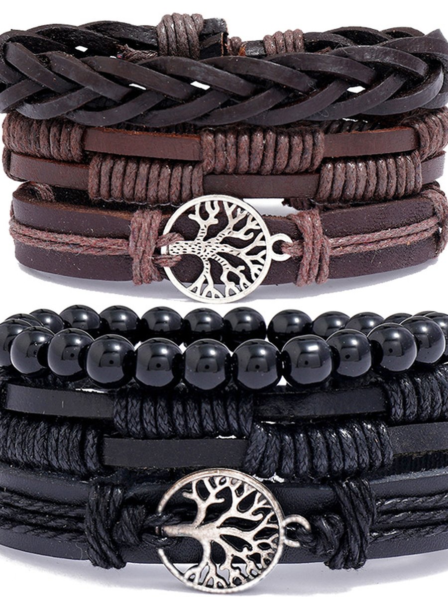 3PCS Leather Tree of Life Bracelet, Color: Brown, 3 image