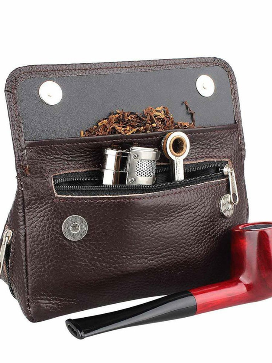 Genuine Leather Pipe Bag Tobacco Pouch, Color: Black, 4 image Genuine Leather Pipe Bag Tobacco Pouch, Color: Black, 4 image