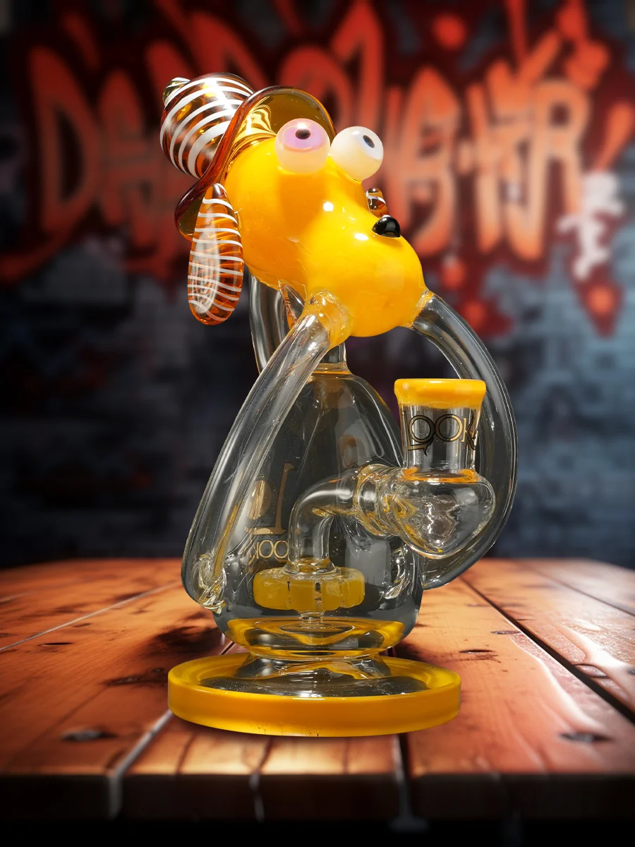 Lookah 8" Mini Cute Striped Dog Recycler Glass Bong, Color: Bright Green, 3 image