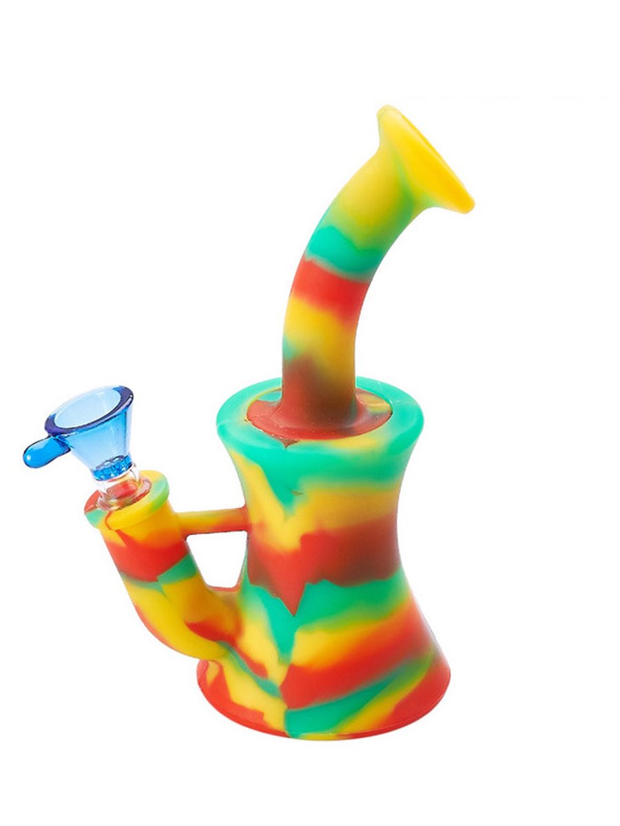 Silicone Smoking Pipe with Glass Bow, Color: Yellow-Green-Blue, 5 image Silicone Smoking Pipe with Glass Bow, Color: Yellow-Green-Blue, 5 image