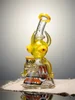 Lookah 10" Four-Eyed Big-Bellied Monster Perc Beaker glass bong, Color: Yellow, 6 image