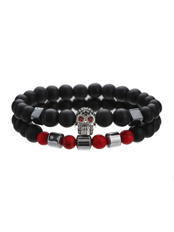 2PCS Skull Beads Bracelet Set
