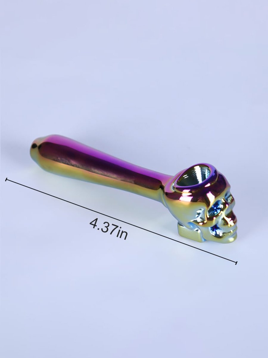 Rainbow Electroplated Skull Head Glass Pipe Detail