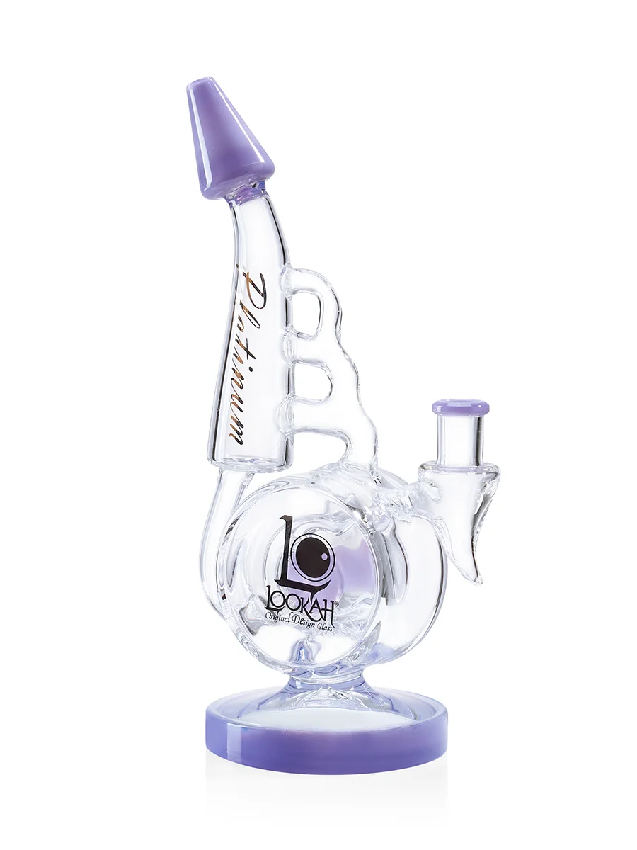 very artsy bent neck recycler bong purple side very artsy bent neck recycler bong purple side