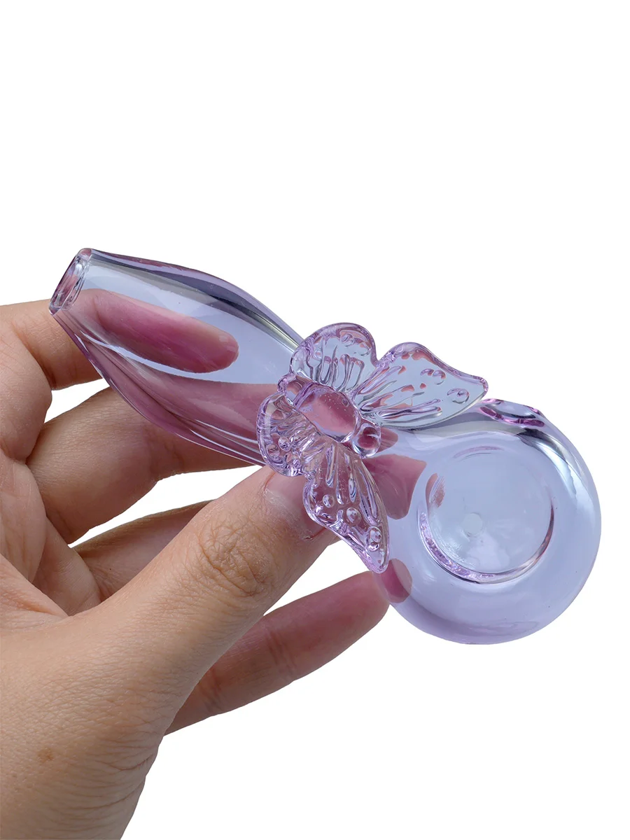 Purple Girly Butterfly Glass Spoon Pipe, Color: Purple, 4 image