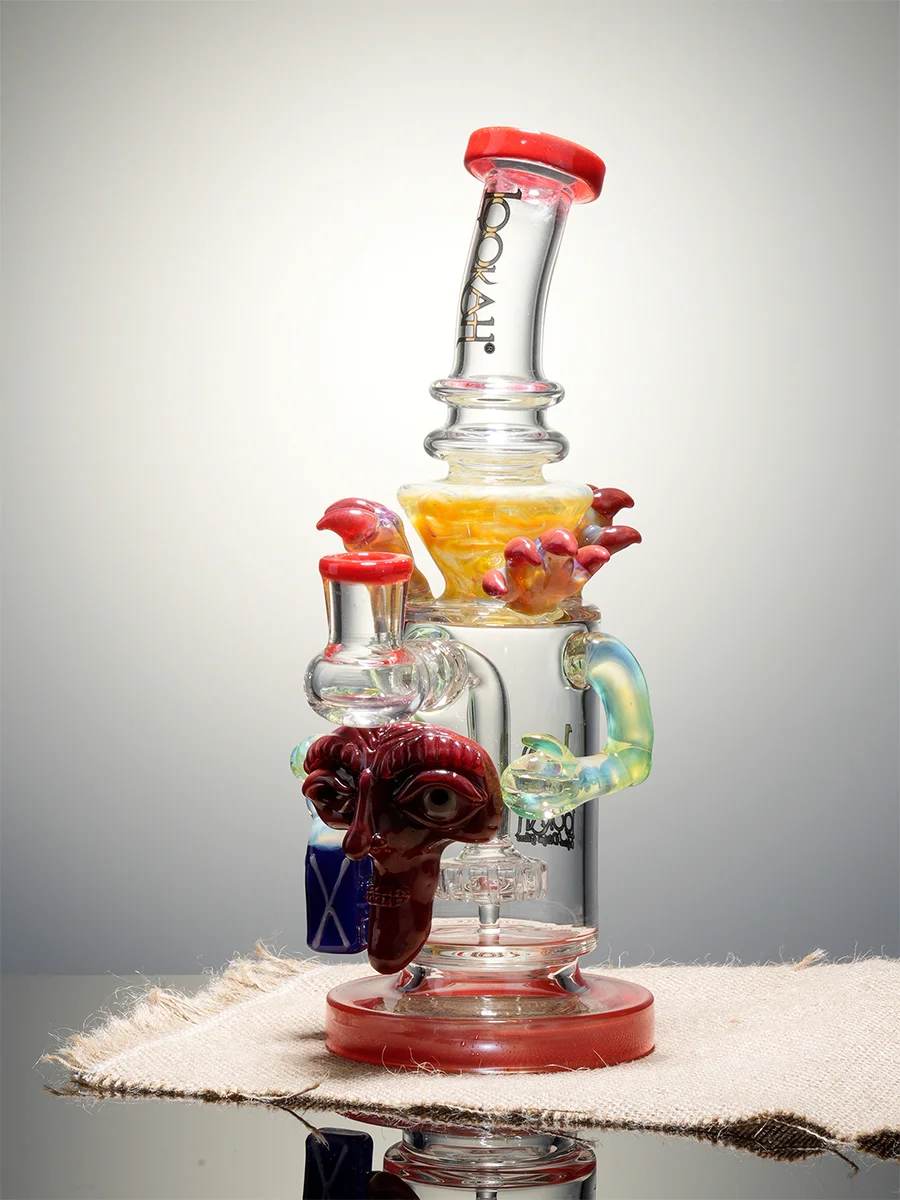 10.5" Cool facial sculpture showerhead Perc Glass Bong, Color: Red, 9 image 10.5" Cool facial sculpture showerhead Perc Glass Bong, Color: Red, 9 image