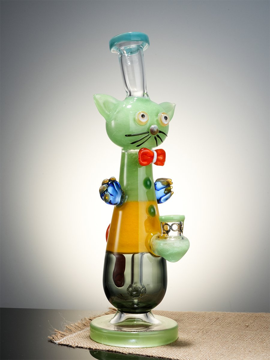 Cute Cat Gentleman Glass Water Pipe3