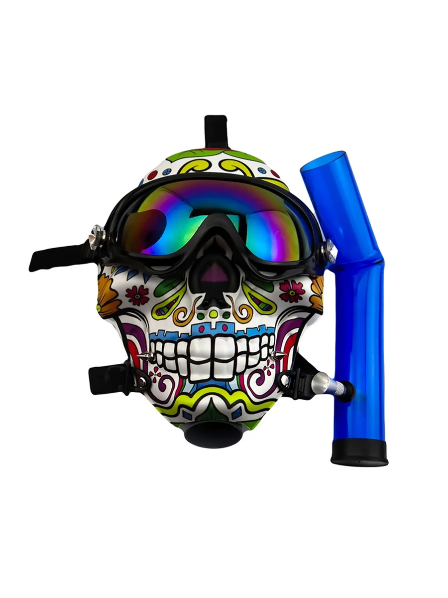 Curved Pipe Skull Cool GlassesGas Mask Bong