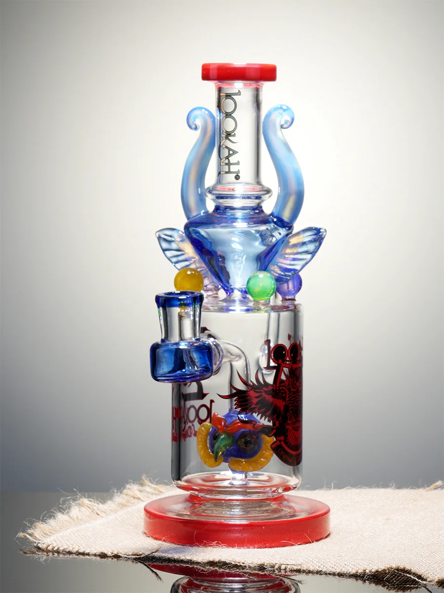 10.5 inch Cool Lookah Owl Percolator Glass Bong Red Side
