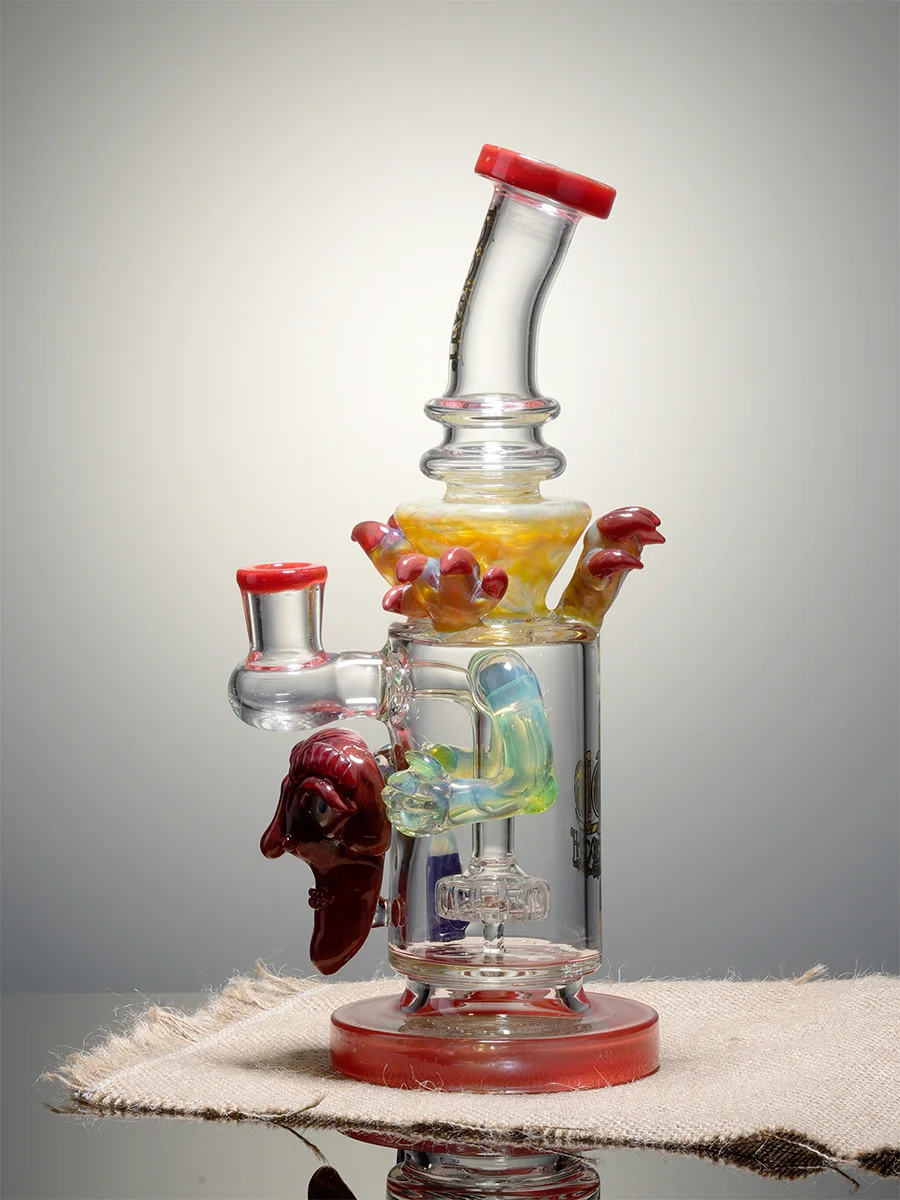 10.5" Cool facial sculpture showerhead Perc Glass Bong, Color: Red, 8 image 10.5" Cool facial sculpture showerhead Perc Glass Bong, Color: Red, 8 image
