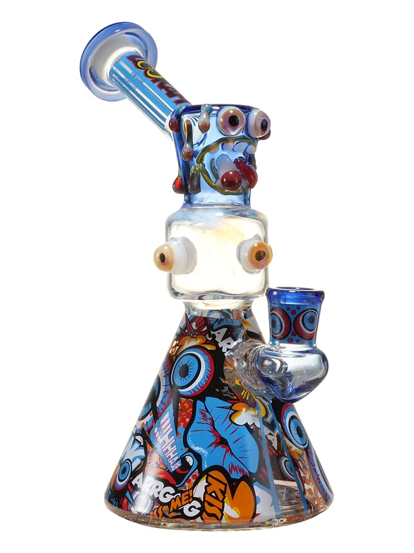 9.5-inch Blue Evil Eye Glass Beaker Bong, Color: Fluorescent Green 9.5-inch Blue Evil Eye Glass Beaker Bong, Color: Fluorescent Green