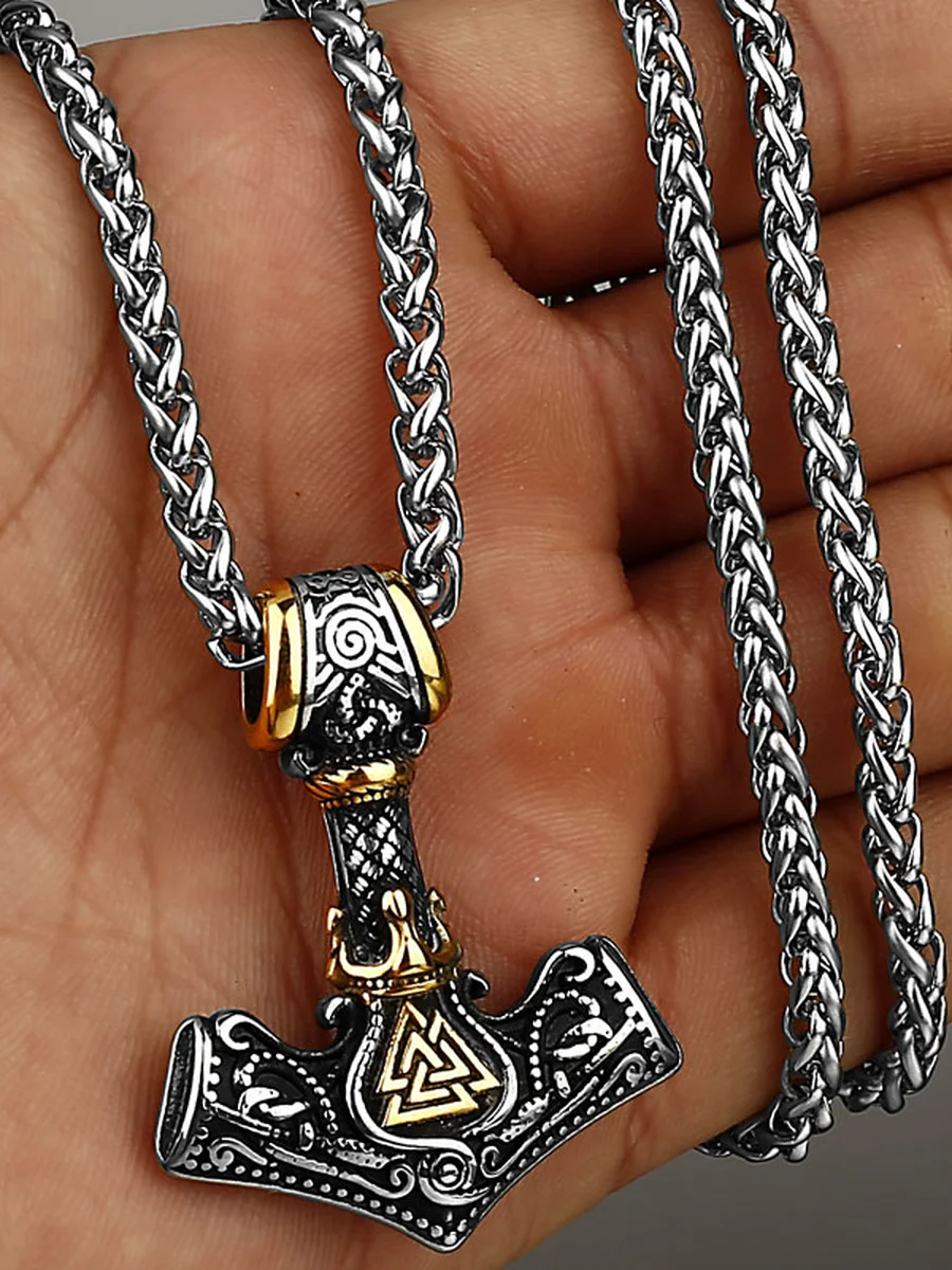 Thor's Hammer Pendant Necklace, Color: Gold, 4 image Thor's Hammer Pendant Necklace, Color: Gold, 4 image