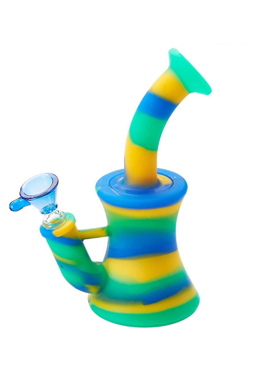 Silicone Smoking Pipe with Glass Bow, Color: Yellow-Green-Blue, 2 image Silicone Smoking Pipe with Glass Bow, Color: Yellow-Green-Blue, 2 image
