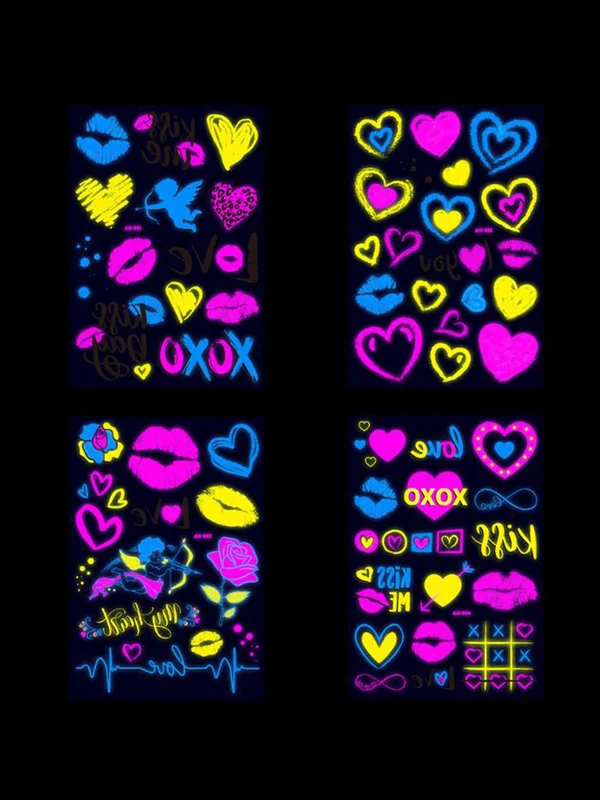 4PCS Heart Fluorescent Tattoo Stickers