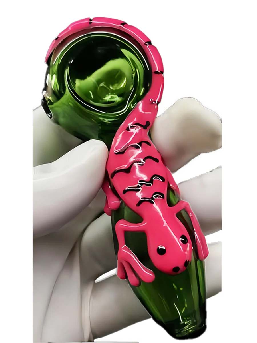 Hand Painted Lizard Smoking Glass Spoon Pipe, Color: Blue, 3 image