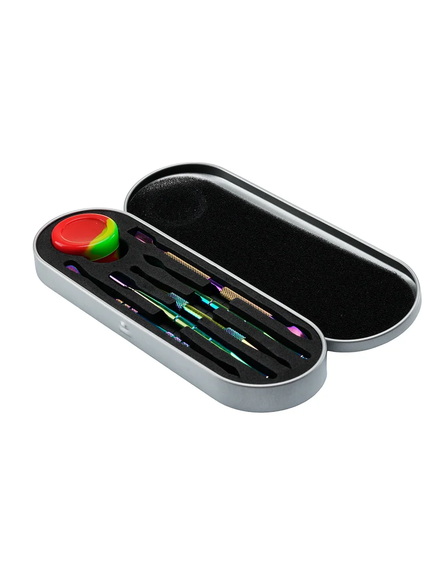 5 PCS Metal Dab Tool Kit with Silicone Container and Travel Case, Color: Rainbow, 5 image
