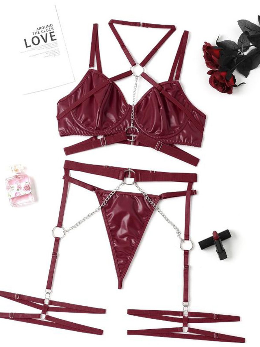 Heavy Chain Detail Sexy Three-Piece Set, Color: Black, Size: S, 2 image Heavy Chain Detail Sexy Three-Piece Set, Color: Black, Size: S, 2 image