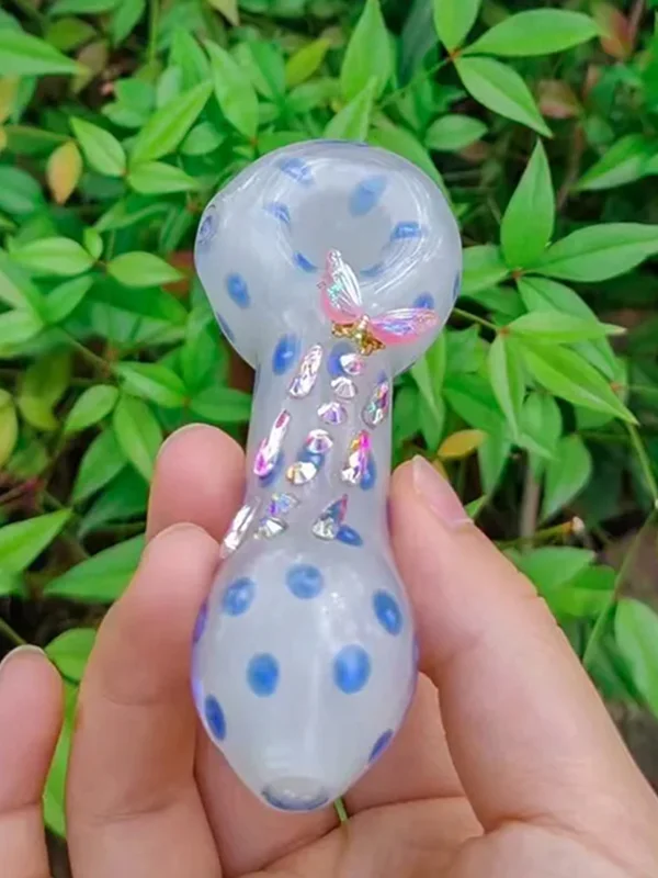 Blue Dot Butterfly Glass Pipe Blue Dot Butterfly Glass Pipe