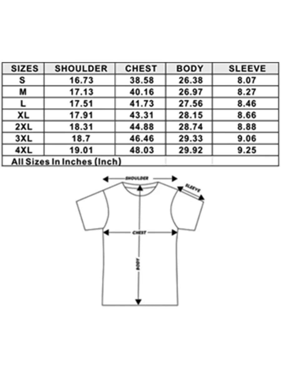 T-Shirt Size Chart Inches